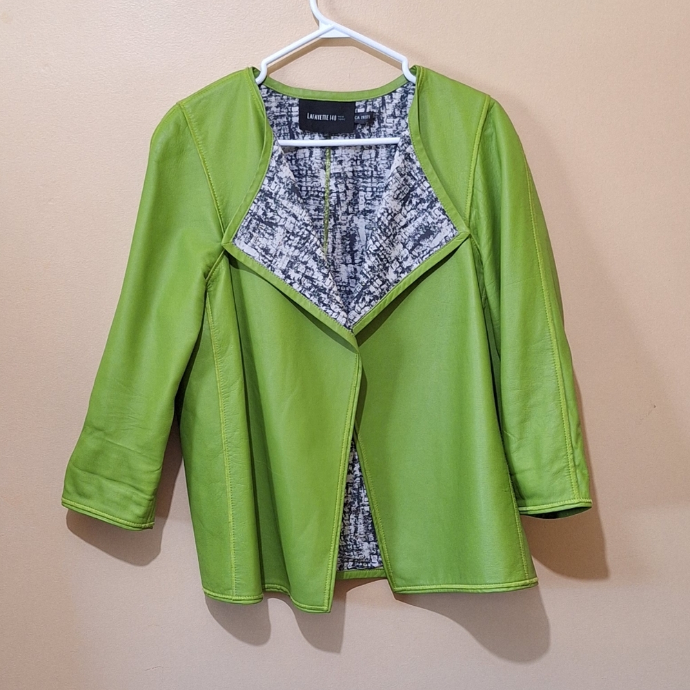 Lafayette 148 New York Lime Green Leather Jacket